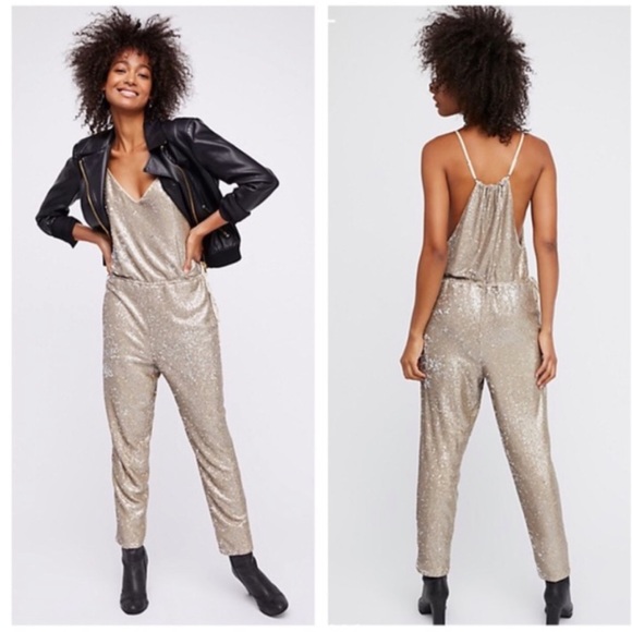 Free People Pants - Free People • Sequin Drawstring Waist Jumpsuit New
